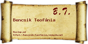 Bencsik Teofánia névjegykártya